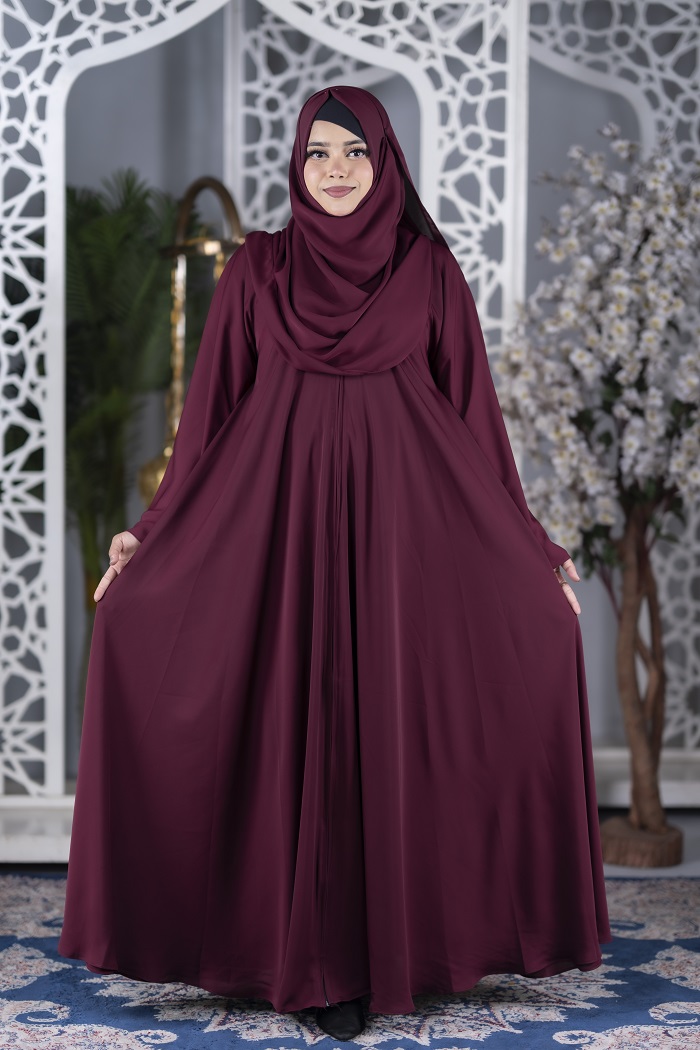 Premium Front-Zipper Only Abaya-Maroon