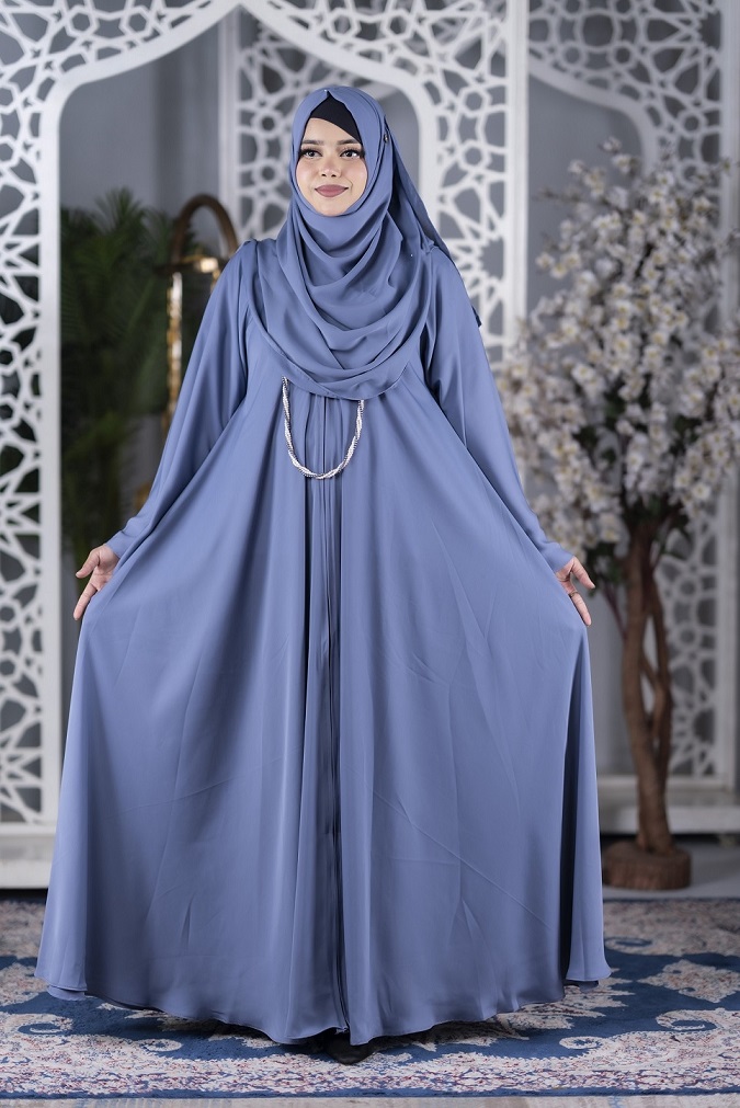 Premium Front-Zipper Only Abaya-Moon Grey