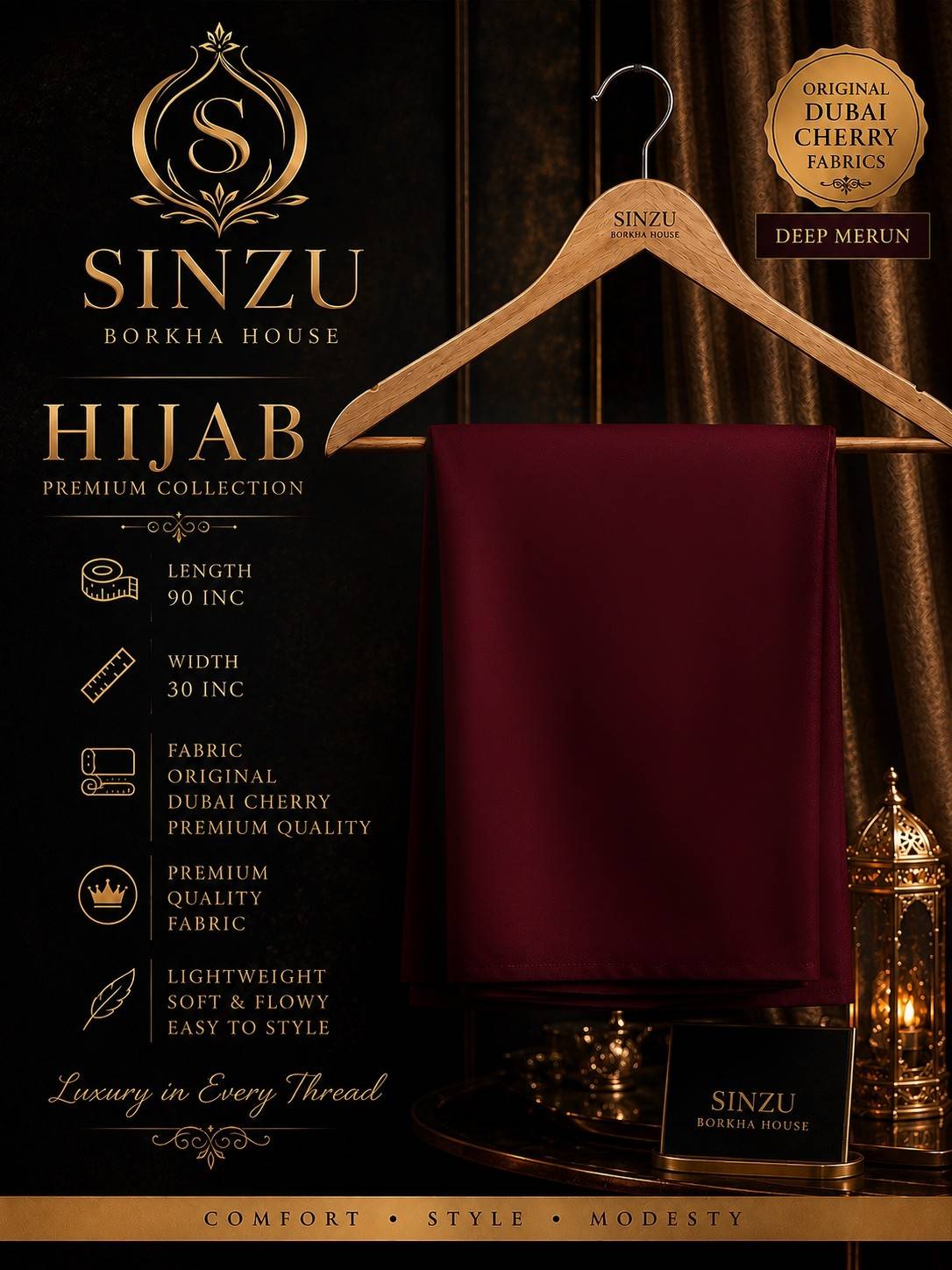 Matching Hizab (Deep Merun-গাঢ় মেরুন) (90/30 Inc)