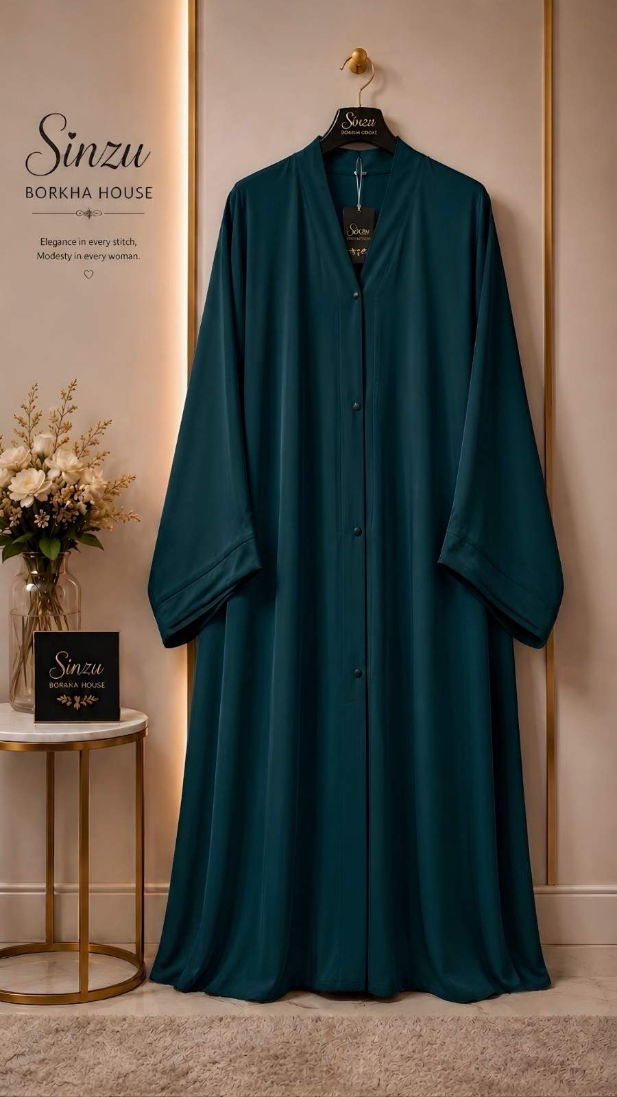 Simple Abaya Zafran (Sea Green-সমুদ্র-সবুজ)