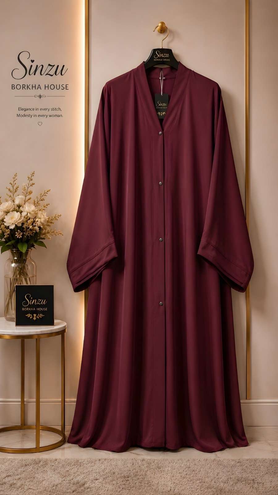 Simple Abaya Zafran (Merun-মেরুন)