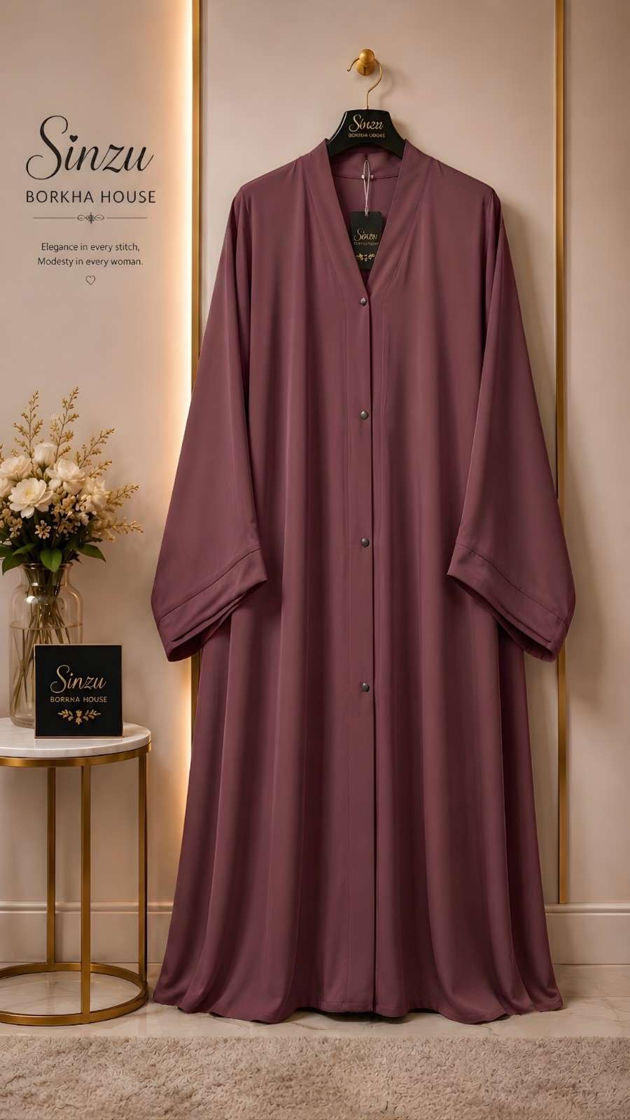 Simple Abaya Zafran (Mauve Pink -হালকা বেগুনি-গোলাপি )