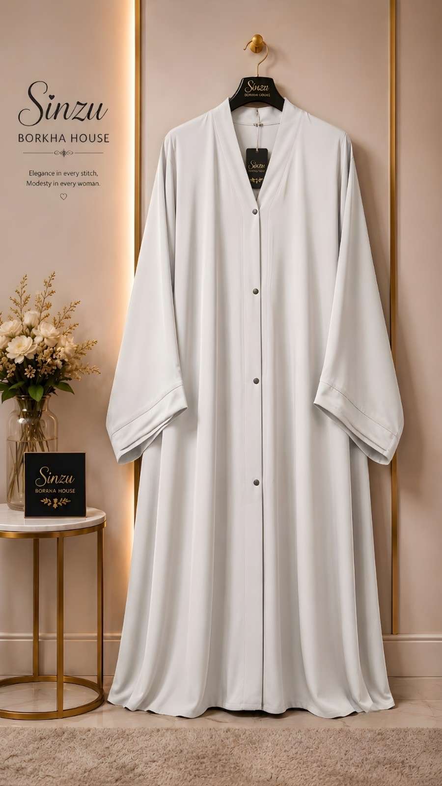 Simple Abaya Zafran (Off White-অফ-হোয়াইট)