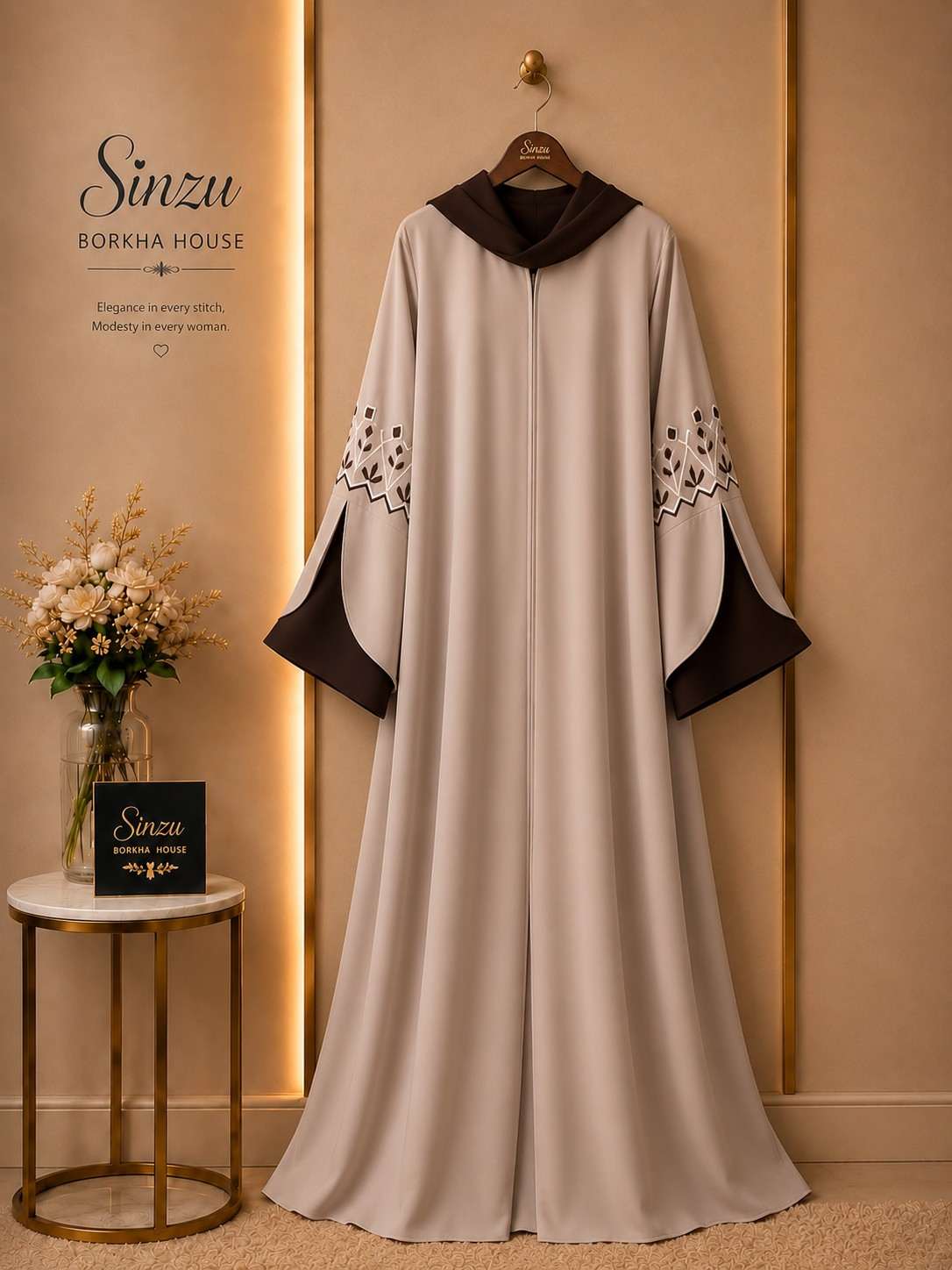 Floral Abaya - OFF WHITE