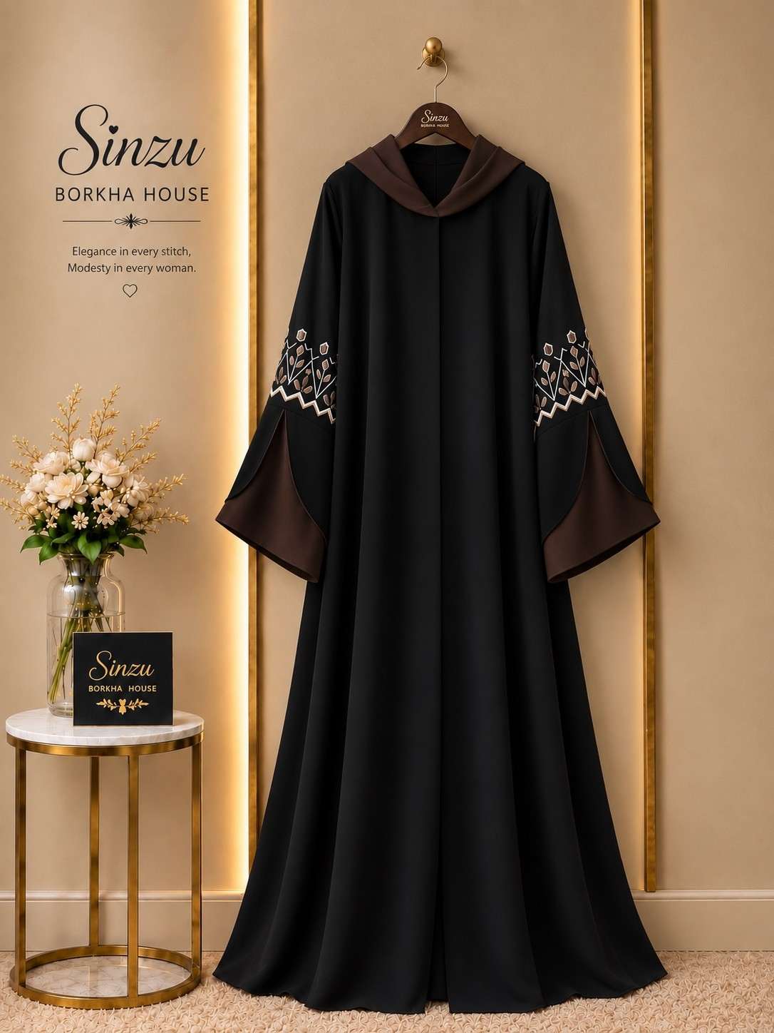 Floral Abaya - BLACK